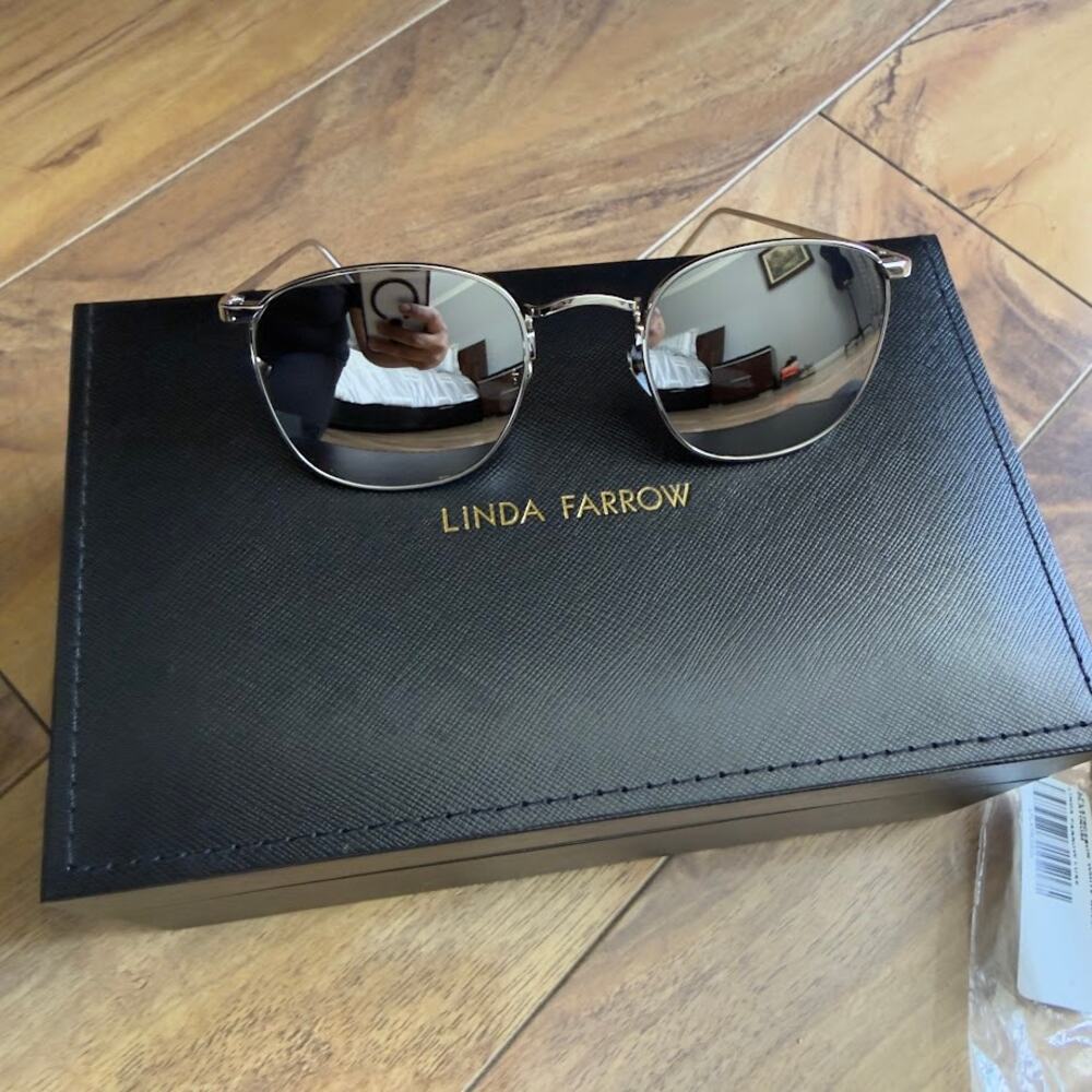 Linda Farrow SIMON LFL479C2 SUN Silver Mirror Sunglasses White Gold Platinum